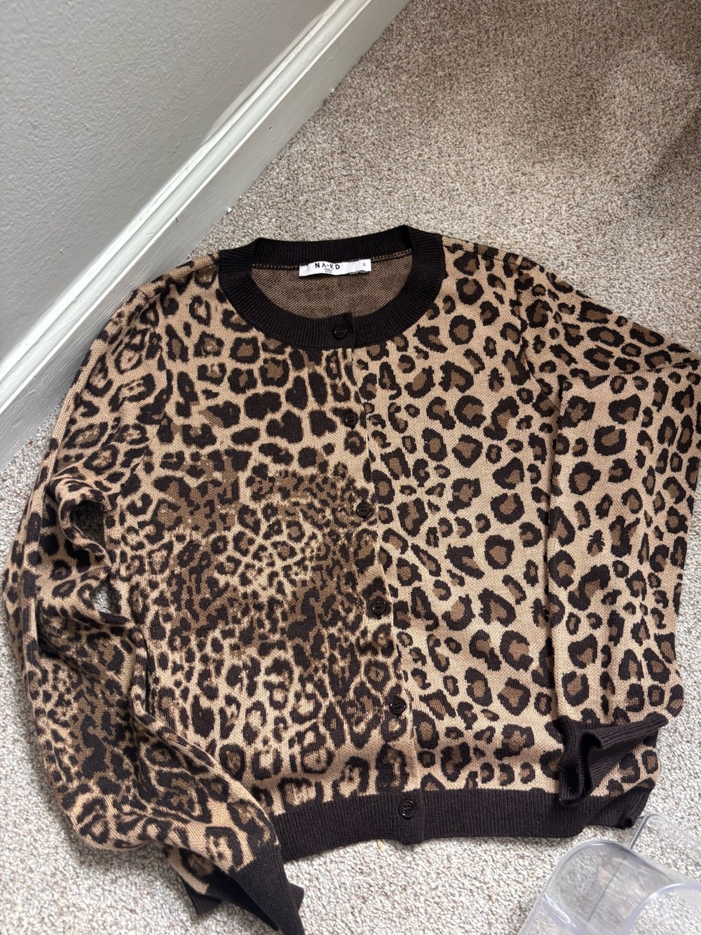 Leopard Print Button-Front Cardigan in Brown/Black